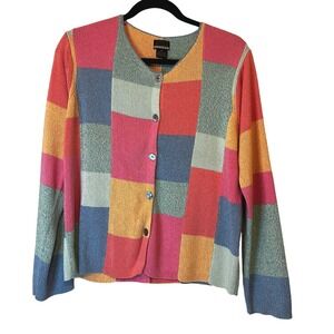 Sigrid Olsen Sport Pastel Patchwork Cardigan M Colorblock Spring Cottage Flower